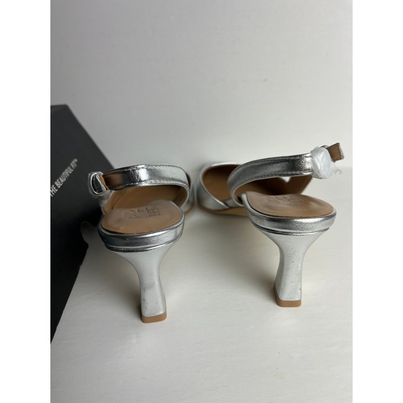 Naturalizer Dalary Silver Leather Pointed Toe Slingback Heel Shoes Size 7 - Picture 4 of 5